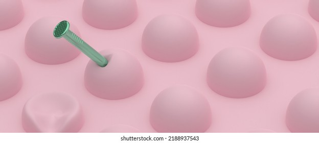 Abstract 3D illustration smooth bubbles plain   smooth background as well  Some bubbles are deflated  nail punctures them  3d rendering

