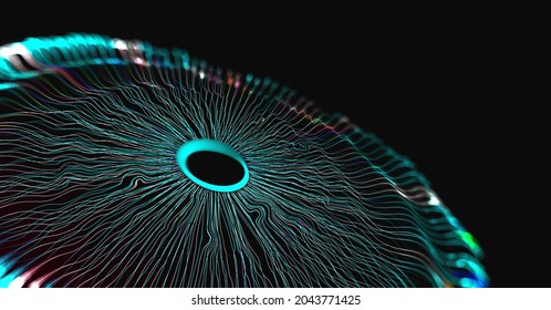 Abstract 3D illustration. Technology big data background concept. Wave, dots, weave lines. AI visualization concept, digital universe