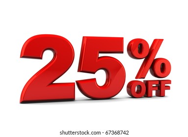 abstract 3d illustration of twenty-five percent discount sign over white background