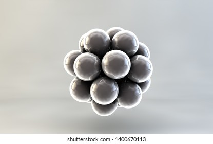 Abstract 3d molecule or atom. Realistic Spheres Background Close Up. Backdrop of metall balls, bubbles. Jewelry cover concept. 3d rendering. Decoration element for design