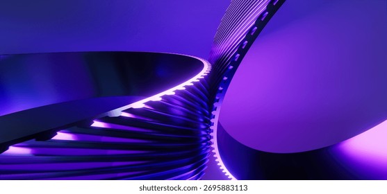 Abstract 3D neon tech background with helios gears with neon purple glow. Perfect for futuristic backgrounds, technology themes, modern digital design projects