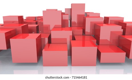 abstract 3d red cubes background.3D rendering.