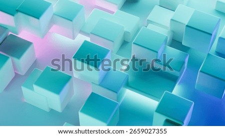 Abstract 3d render, blue geometric background design with plastic cubes shapes