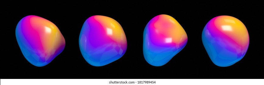 Abstract 3d Render, Colorful Bubbles On Black Background