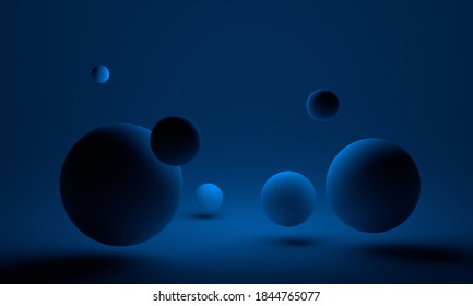 Abstract 3d render of composition with blue spheres, modern background design