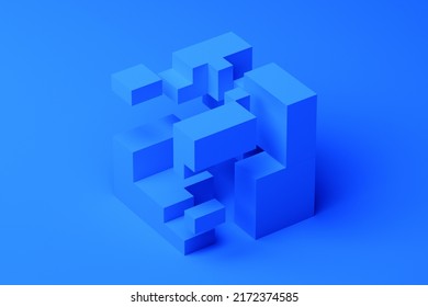 Abstract 3d Render, Geometric Composition, Blue Background Design