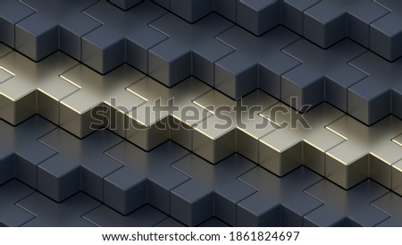 Abstract 3D render. Gold and black medical cross or x or plus. Symbols or signs. Modern pattern illustration. Background wallpaper. Health care poster or banner design. Isometric composition.