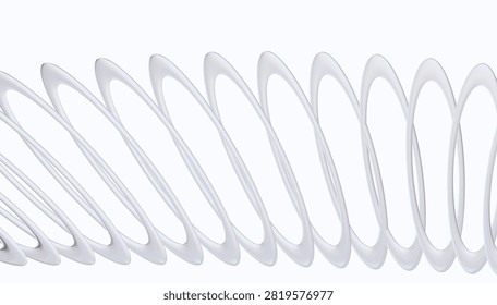 Abstract 3D render, horizontal row of white circular rings, minimal geometric wave pattern, futuristic architectural design.

A series of white, circular rings are arranged in a horizontal row, creating a wave-like pattern. The rings exhibit a smooth, continuous flow, suggesting a futuristic architectural design. The structure is minimalistic, with a focus on geometric precision, capturing a sense of modernity and elegance. The rings cast subtle shadows, enhancing the three-dimensional effect against the light background. The image emphasizes symmetry and repetition, characteristic of contemporary abstract design.