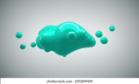 Abstract 3D render illustration - deformed figure. metaball blue color drop