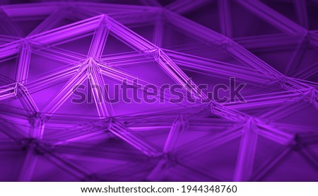 Abstract 3d render, purple background design with connected lines, network concept