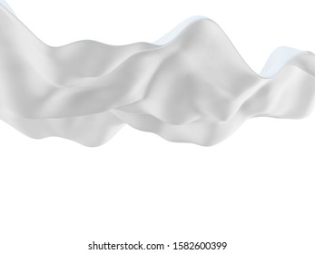 Abstract 3D render of smooth waved white surface flowing on white background. Minimalistic light backdrop tamplete.
