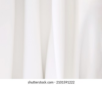 Abstract 3D Render Of White Wavy Sheer Curtains For Beauty Products Background Or Mock Up. Textured Of Fabric, Silk, Satin, Cotton, Linen Or Chiffon, Materials And Textiles, Soft, Light Concept.