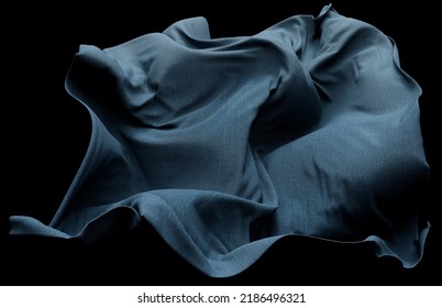 Abstract 3D rendered illustration of wrinkled blue denim fabric textile with clipping path