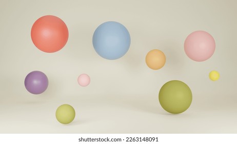 Abstract 3D Rendering background with colorful bouncing balls.