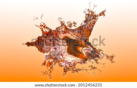 Abstract 3d rendering of chaotic liquid in empty space. Background with dynamic fluid splash. Design element.