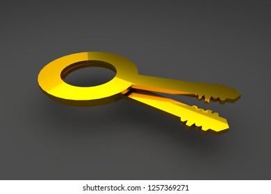 Abstract 3D Rendering  Gold Key Low Surface - illustration picture