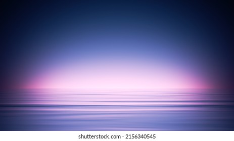 Abstract 3d Rendering, Modern Minimalist Seascape Wallpaper. Simple Background With Bright Glow And Calm Water