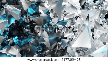 Abstract 3d rendering of a turquoise surface. Futuristic background with lines and low polygonal shapes. Crystals, diamonds