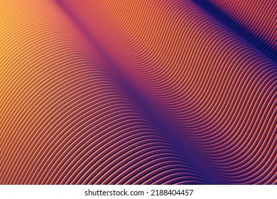 Abstract 3D rendering wallpaper with colorful wavy background lines in bright warm orange and blue colors. 3D Illustration