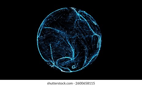 Abstract 3d sphere with interconnected lines and nodes, symbolizing a  big data futuristic digital network .Digital  Artificial Intelligence  background with particles. 3D wireframe geometric sphere.