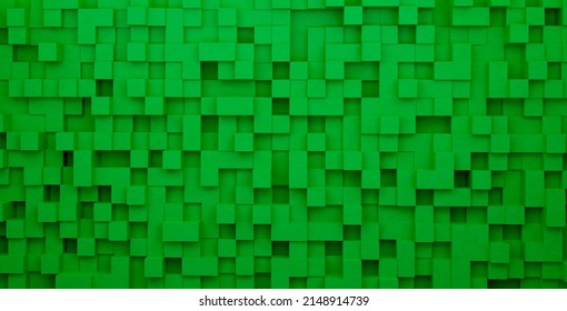 Abstract 3d square pixels template green colors. The concept of games background. Abstract square pixels template. 3d rendering illustration.	
