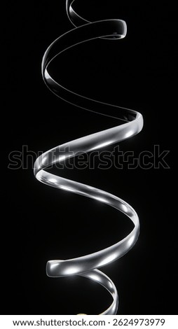 Abstract 3D vertical rendered image curve spiral twist trendy metallic chrome steel gasoline oil rainbow prism material colours gradient shiny smooth surreal fractal figure shape dark monochrome black