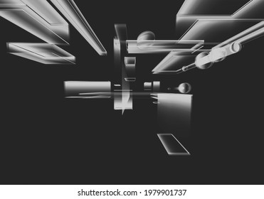 Abstract 3d White Grey Blockchain Isometric And Digital Cloud Network Technology Texture Pattern Background. 3d Rendering Crypto System Concept.