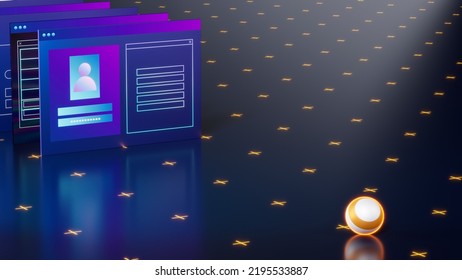 Abstract 3d windows with user interfaces. Business concept of user interaction with web application. 3d illustration. 3D Illustration - Shutterstock ID 2195533887
