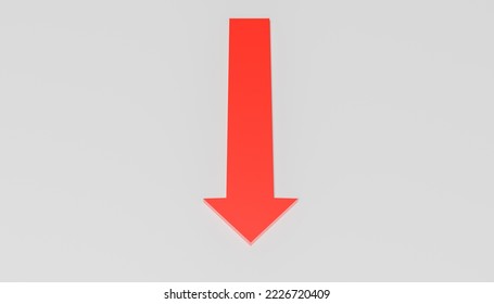 Abstract 3d-illstration of a single red arrow with a downside direction as a symbol for negative development