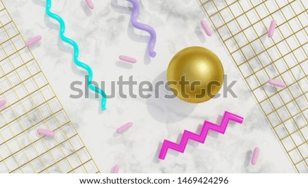 Abstract 80s background 3D render - 3D rendered illustration of a colorful 80s background. Inspired by the Memphis Design Group.