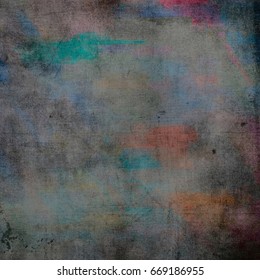 Abstract acrylic bright background with elegant vintage grunge texture painting with violet, blue, black, gray, pink brushstrokes, paint blots on canvas