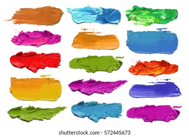 Abstract acrylic color brush strokes. Collection. Isolated on white.