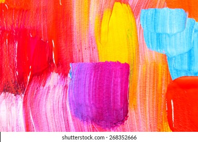 Abstract Acrylic Painting. Colorful Multicultural City. Red, Purple And Yellow Houses. Art Background. Backgrounds & Textures Shop. 