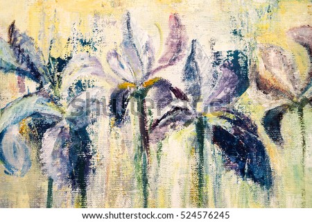 abstract acrylic painting of purple iris flowers