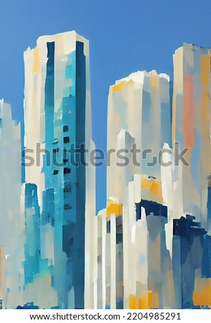 An abstract acrylic style digital cityscape, New York City, Skyscrapers