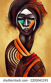 Abstract African Tribal Woman Portrait , Digital Illustration