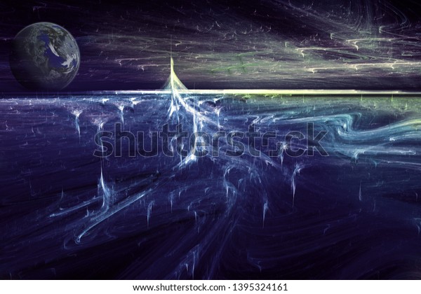 Abstract alien dark landscape. Futuristic\
3d\
illustration.