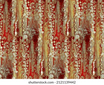 abstract allover with texture seamless allover pattern for textile digital print, wallpaper, background, graphic design, This luxurious seamless marble pattern presents dramatic fluid cells in rich red crimson golden yellow olive green and gray white tones with organic bubbles swirling drips and glossy highlights creating a captivating liquid marble effect full of depth movement and premium appeal. The design skillfully combines bold color flows with subtle textured reflections producing visual richness energy and sophisticated elegance while evoking the natural beauty of polished agate stone surfaces. Perfect for digital textile printing on women's fashion garments including dresses blouses jackets scarves skirts or high end home decor items such as curtains upholstery fabric bed linens duvet covers throw pillows rugs and wallpaper. The intense color palette featuring red crimson golden yellow olive green gray white and warm brown evokes a dramatic luxurious mood blending abstract fluid art with trendy marble luxury trends. Ideal for autumn winter collections or elegant interior spaces desiring a powerful focal point this allover repeat pattern tiles flawlessly for smooth coverage on large surfaces. Generous negative space within cellular forms along with gentle glossy overlays avoids overcrowding allowing the vibrant cells to flow dynamically across the design. Intricate bubble details and reflective highlights make it suitable for stationery gift wrap phone cases wall stickers or packaging design. This creative artwork merges organic liquid shapes with rich marble textures providing versatility for opulent bedroom styling living room accents or fashion accessories where a bold artistic and premium aesthetic remains highly desired. Every component integrates naturally into the repeat guaranteeing professional quality results across digital or traditional printing methods.


