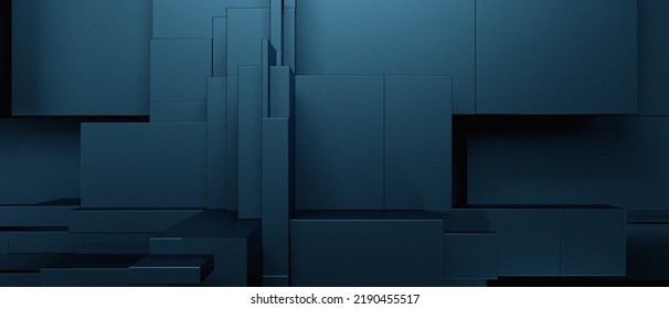 Abstract Amazing Geometric Square Cubes Three Dimensional Blue Turquoise Banner Background 3D Render