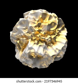 Abstract Amorphous Pearlescent White And Gold Clump.  3D-rendering.