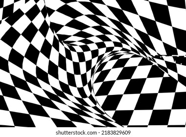 Abstract Animated Wave Pattern Checkered White And Black Background