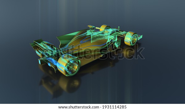 Abstract\
animation of a futuristic blue race car speed in 4K UHD,  it\'s\
technology and engineering 3D\
rendering