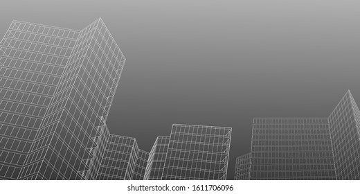 Abstract architectural background. Linear 3D illustration. Concept sketch