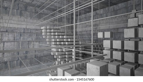 Abstract architectural concrete  interior  from an array of white cubes with large windows. 3D illustration and rendering. - Shutterstock ID 1545167600