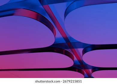 Abstract architectural design, featuring overlapping, curved, oval shapes in shades of purple and pink.  Intersecting lines create a sense of depth and structure