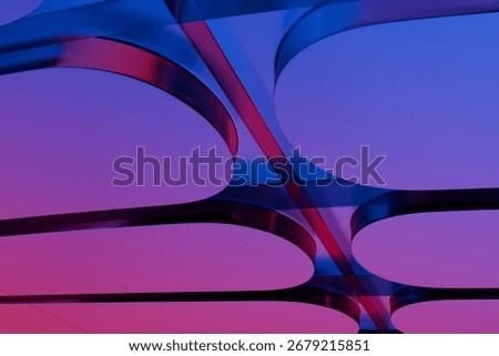 Abstract architectural design, featuring overlapping, curved, oval shapes in shades of purple and pink.  Intersecting lines create a sense of depth and structure
