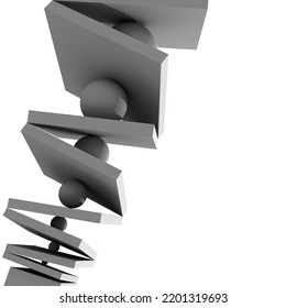 Abstract Architectural Design. Abstract Modern Sculpture. Squares With Different Inclination And Balls.3D Rendering.