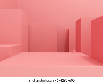 Abstract, Architectural Illustration -3D, Render. Podium, Stand, Showcase On Pastel, Bright Background For Premium Product. Luxury Background For Advertising Goods, Items, Bags, Shoes. 