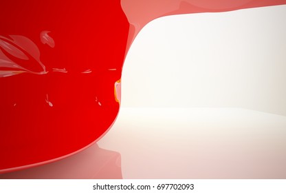 abstract architectural interior with colored smooth glass sculpture. 3D illustration and rendering
