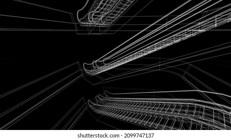 Abstract Architecture Atrium Interior With Escalator 3d Rendering